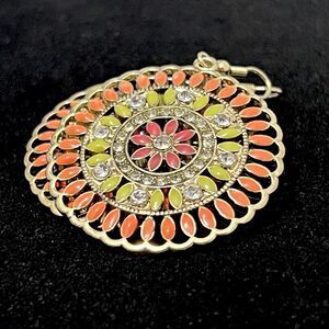 Vintage Dangle Earrings Indian Sunburst Colored Gold Summer Floral Bright